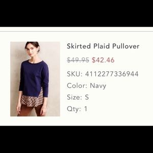 Skirted plaid pullover / Everleigh Anthropologie